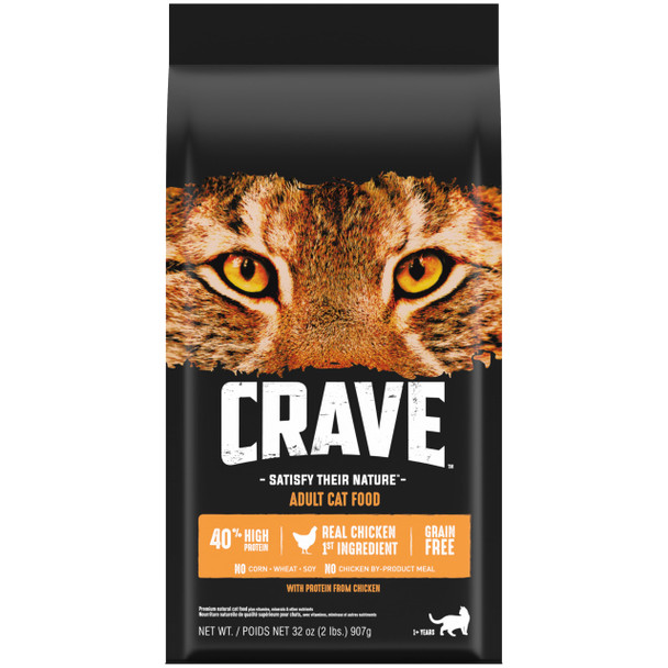 Crave Grain Indoor Adult High Protein Natural Dry Cat Food With Protein From Chicken & Salmon 2 Lb. Bag