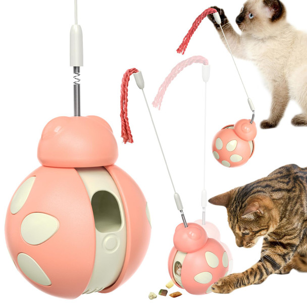Crazydeer Cat Puzzle Toy For Indoor Cats - Ladybug Design With Treat Dispenser Tumbler Ball & Detachable Wand Toy Durable & Safe Interactive Pet Teaser Toy (Pink)