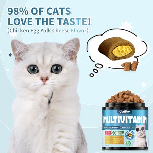 Cudory Cat Multivitamin Crunchy & Creamy Cheese Chewã£¢Ã‚Š¬Ã‚‚¬Å’ Supports Energy And Skin & Coat Ãƒ¢Ã‚Š¬Ã‚‚¬Å’ With Taurine B-Complex Zinc Methionine & Selenium Yeast Ãƒ¢Ã‚Š¬Ã‚‚¬Å’ Daily Health Supplement For Cats Of All Ages (500 Chew)