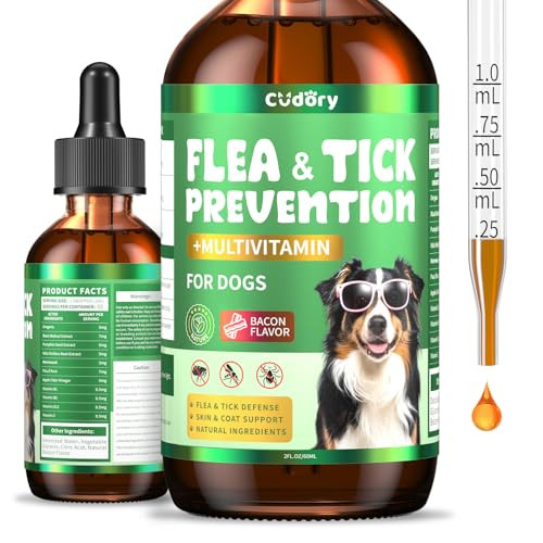 Cudory Oral Flea & Tick Support For Dogs Herbal Liquid With Multivitamins - Dog Flea And Tick Drops Natural Supplement For Skin & Coat Support - Herbal Support Formula For Dogs Oral Supplement