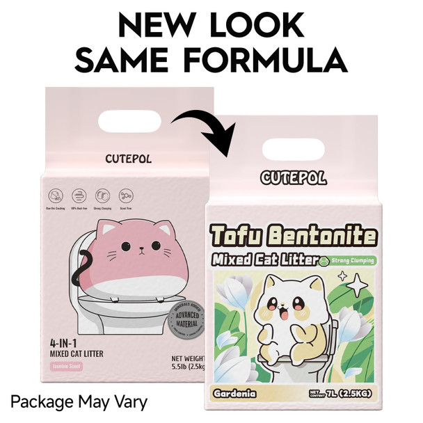 Cutepol Mixed 4-In-1 Clumping Cat Litter 33 Lb Odor Control And Rapid Clumping Water Absorbent And Flushable Dust- Multi-Cat Bentonite Tofu Cat Litter Jasmine Scent 5.5Lb/Pack