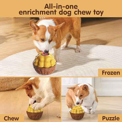 Cysfakun Zable Dog Chew Toy Long-Lasting Rubber Treat Dispenser For Aggressive Chewers Interactive Dental Toy With Frozen Treat Holder Easy To CleanAnxiety Relief