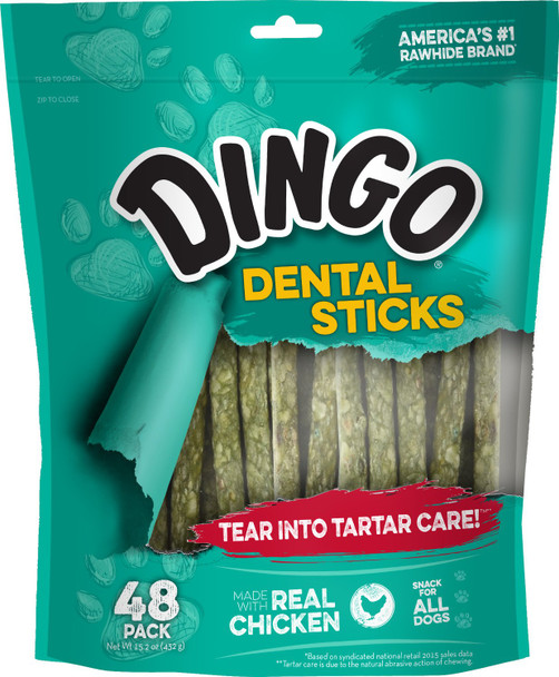 Dingo Dental Sticks 48 Count Natural Chewing Action Helps Clean Teeth