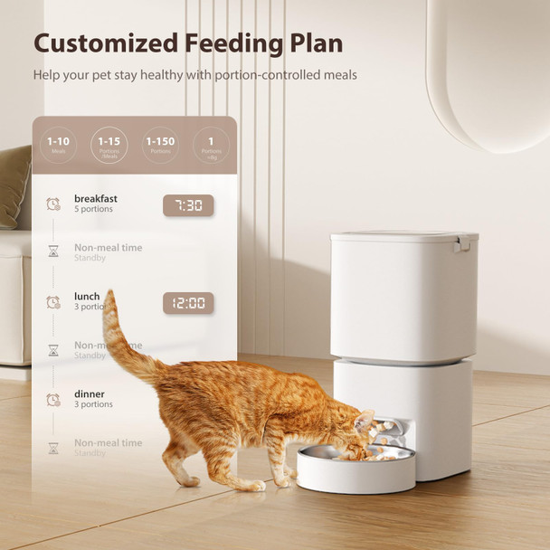 Dudupet 5L/21 Cups Automatic Cat Feeder Timed Automatic Pet Feeders Cat Dry Food Dispenser Dual Power 10 Meals Programmable 1-15 Portion Control Cats Feeder Pet Food Dispenser For Cats & Puppy(Not Wifi)