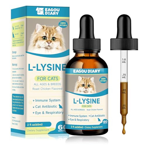 Eagou Diary L-Lysine For CatsLysine Drops Immune Support SupplementSneezingColdAllergy ReliefRunny NoseFeline RespiratoryNatural Antibiotics For Cats With ColostrumTaurine (Roast Chicken Flavor/2Floz)