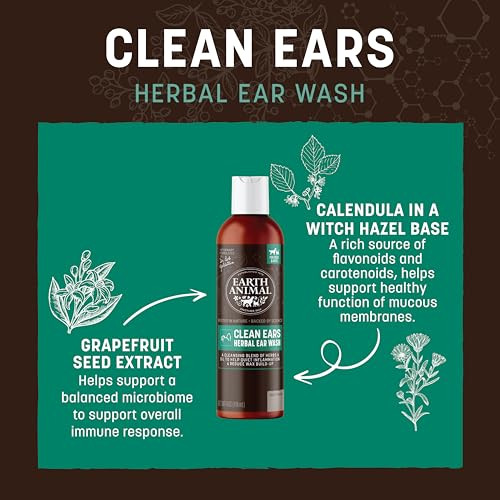 Earth Animal Apothecary Natural Grooming - Clean Ears Herbal Ear Wash Cleanser For Dogs & Cats - 4 Fl Oz