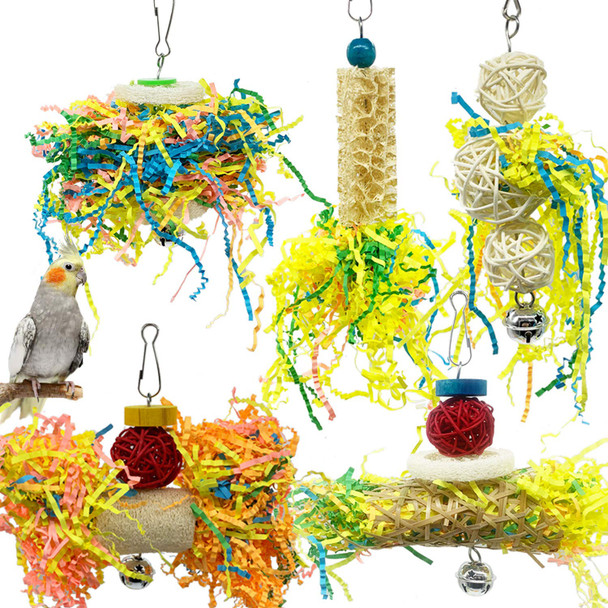 Ebaokuup 3Pack Bird Chewing Toys Foraging Shredder Toy Parrot Cage Bird Loofah Hanging Toy For Cockatiel Conure African Grey Parrot