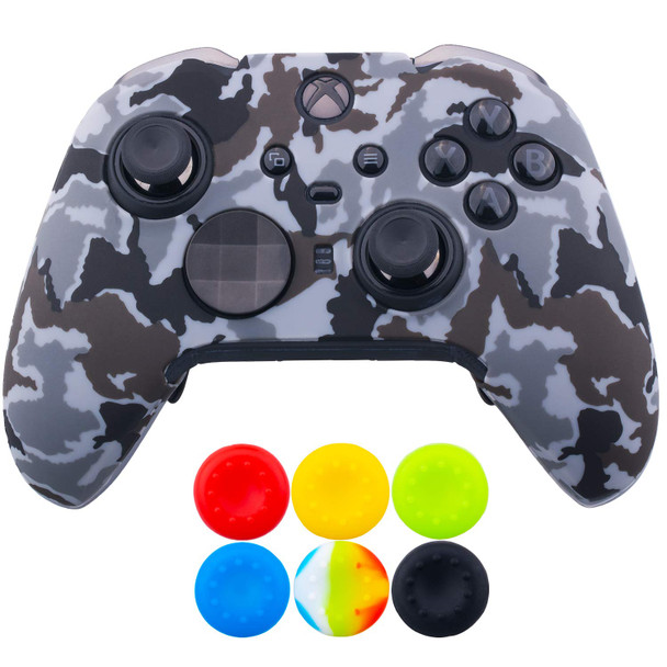 1 x Protective Customize Transfer Print Silicone Cover Skin Camougrey + 6 Thumb Grips Analog Caps for Xbox Elite Series 2 Controller