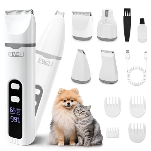 Etaccu 4 In 1 Dog Clippers Grooming Kit With Led Display Cordless Dog Quiet Hair Trimmer For Paw Nail Grinder Rechargeable 2-Speed Cat Clippers Face Shaver For Paw Nail Body Ear