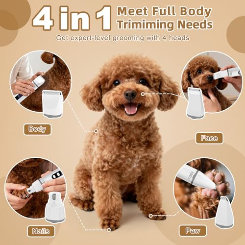 Etaccu 4 In 1 Dog Clippers Grooming Kit With Led Display Cordless Dog Quiet Hair Trimmer For Paw Nail Grinder Rechargeable 2-Speed Cat Clippers Face Shaver For Paw Nail Body Ear