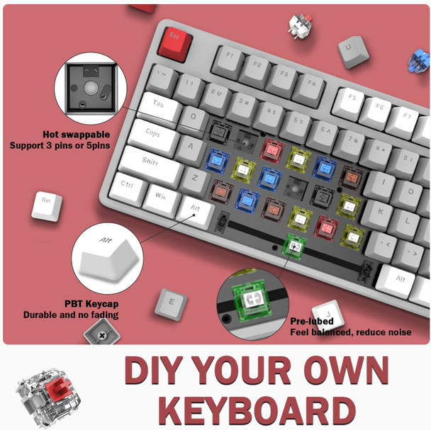 A.JAZZ AK873 Wired 87 Key TKL Retro Color Mechanical Gaming Keyboard with Rainbow Backlit Hot-swap Linear Red Switch NKRO Gasket Custom Coiled Aviator C to A Cable for Win/PC/Mac Gamer(White Gray) A.JAZZ AK873 Wired 87 Key TKL Retro Color Mechanical Gaming Keyboard with Rainbow Backlit Hot-swap Linear Red Switch NKRO Gasket Custom Coiled Aviator C to A Cable for Win/PC/Mac Gamer(White Gray)