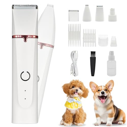 Everzenhub Dog Grooming Kit & Clipper - Low Noise Cordless & Rechargeable Electric Pet Groomer 4-In-1 Safe Trimmer For Dogs/Cats - Gentle On Paws Face Ears & Sensitive Areas