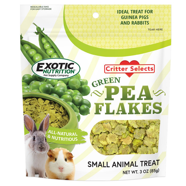 Exotic Nutrition Green Pea Flakes 3Oz. - Healthy & Unique Treat - Rat Degu Prairie Dog Chinchilla Hedgehog Parrot Guinea Pig Rabbit Hamster