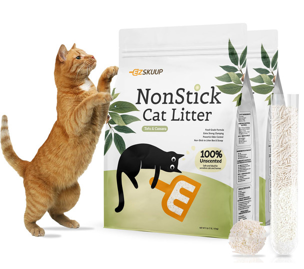Ezskuup Non-Stick Ultra Clumping Tofu Cat Litter With Cassava Odor Control Low Tracking Kitty Litter Pellets Plant-Base Natural Ingredients Cat-Litter Last Twice As Long As Clay Litter 9Lbs X 1Pack
