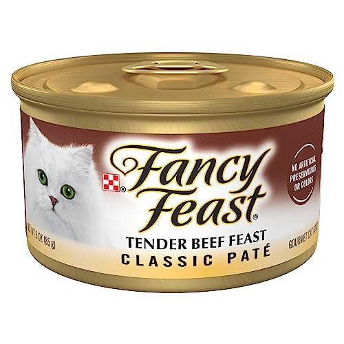 Fancy Feast Purina Tender Beef Feast Classic Grain Wet Cat Food Pate - (Pack Of 24) 3 Oz. Cans