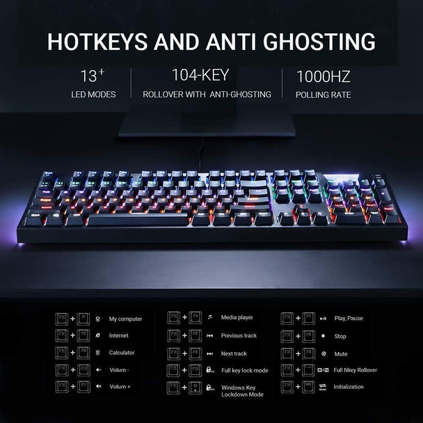Gaming Mechanical Keyboard K660, RGB Side LED and Backlit Keyboard USB Wired Computer Keyboard with OUTEMU Blue Switches, 104 Full Key-Rollover, Anti Ghosting Keyboard with IP42 Splash-Proof Gaming Mechanical Keyboard K660, RGB Side LED and Backlit Keyboard USB Wired Computer Keyboard with OUTEMU Blue Switches, 104 Full Key-Rollover, Anti Ghosting Keyboard with IP42 Splash-Proof