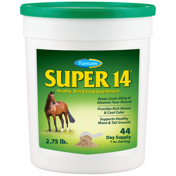 Farnam Super 14 Healthy Skin & Coat Supplement For Horses Keeps Coats Shiny & Gleaming Year-Round 2.75 Pound 44 Day Supply