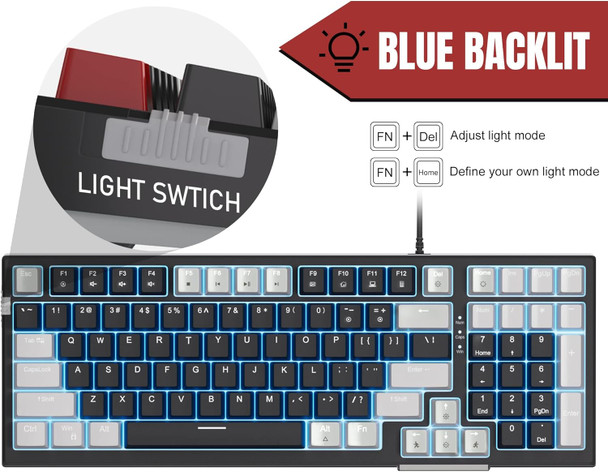 Mechanical Gaming Keyboard, Clicky Blue Switches Gaming Keyboard,Wired Mechanical Keyboard with LED Backlit, Ergonomic Keyboard with Num Pad for Gaming,Office,Work,PC,Laptop,Mac,Windows(black&grey) Mechanical Gaming Keyboard, Clicky Blue Switches Gaming Keyboard,Wired Mechanical Keyboard with LED Backlit, Ergonomic Keyboard with Num Pad for Gaming,Office,Work,PC,Laptop,Mac,Windows(black&grey)
