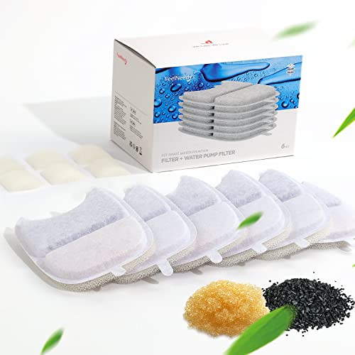 Feelneedy 6 Pack Cat Water Fountain Filter & 6 Pack Pump Sponges Replacement Filter For 135 Fl Oz/4L Cat Water Fountain (Ypd-C004P Ypd-C004S)