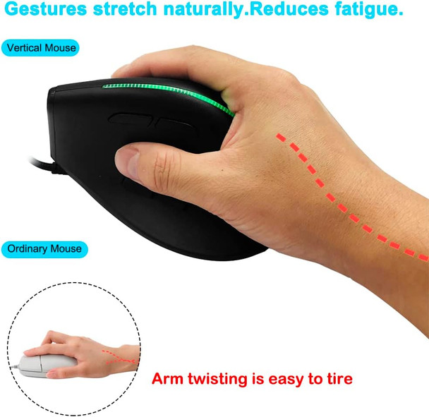 AFUNTA 12800 DPI RGB Gaming Mouse, Ergonomic Mouse Optical Wired Vertical Mouse with 9 Programmable Buttons, for Gamer PC Laptop(T50)