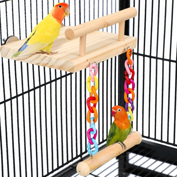 Frgkbtm Bird Perches Cage Toys Parrot Wooden Platform Play Gyms Exercise Stands With Acrylic Wood Swing Ferris Wheel Chewing For Animals Green Cheeks Baby Lovebird Chinchilla Hamster Budgie
