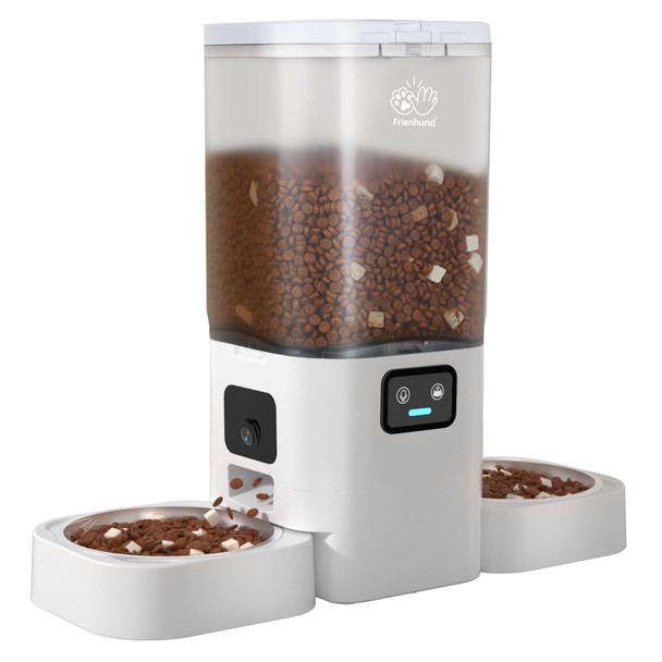 Frienhund Automatic Cat Feeder With Two 1080P Camera For 2 Cats: 7L Automatic Dog Feeder With Night Vision & Slow Feed 5G Wifi Auto Cat Food Dispenser For Multiple PetDetachable For Clean(Acf180W-C)