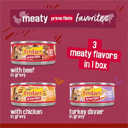 Friskies Purina Gravy Wet Cat Food Variety Pack Prime Filets Meaty Favorites - (Pack Of 24) 5.5 Oz. Cans