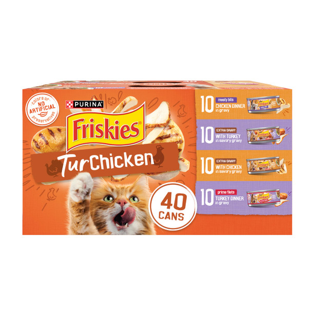 Friskies Purina Wet Cat Food Gravy Variety Pack Turchicken Extra Gravy Chunky Meaty Bits And Prime Filets - (Pack Of 40) 5.5 Oz. Cans