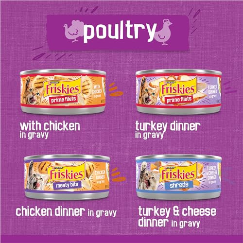 Friskies Purina Gravy Wet Cat Food Variety Pack Poultry Shreds Meaty Bits And Prime Filets - (Pack Of 32) 5.5 Oz. Cans