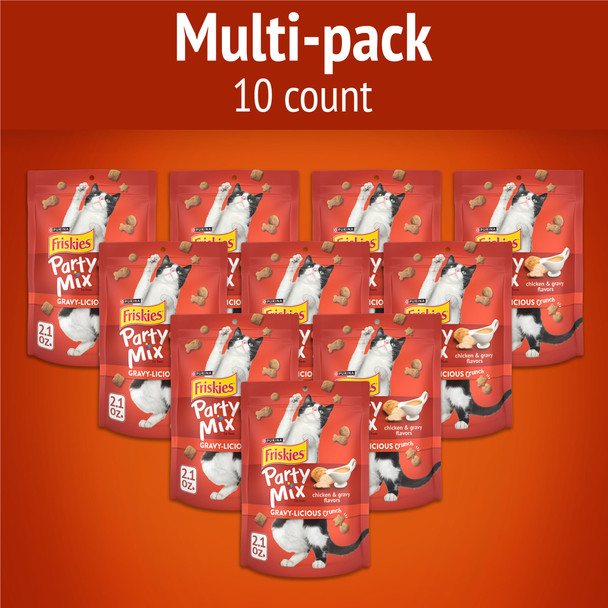 Friskies Purina Cat Treats Party Mix Gravy-Licious Crunch Chicken And Gravy Flavors - 20 Oz. Pouch