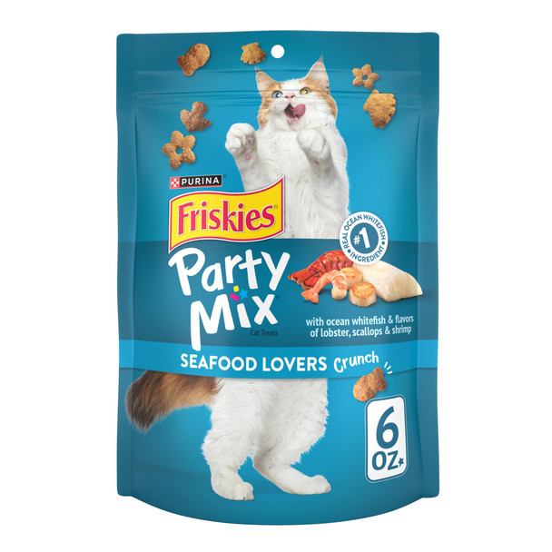 Friskies Purina Cat Treats Party Mix Seafood Lovers Crunch - (Pack Of 6) 6 Oz. Pouches
