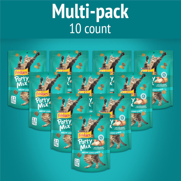 Friskies Purina Cat Treats Party Mix Meow Luau Crunch - (Pack Of 10) 2.1 Oz. Pouches