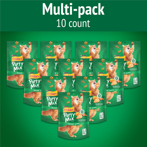 Friskies Purina Cat Treats Party Mix Picnic Crunch - (Pack Of 10) 2.1 Oz. Pouches