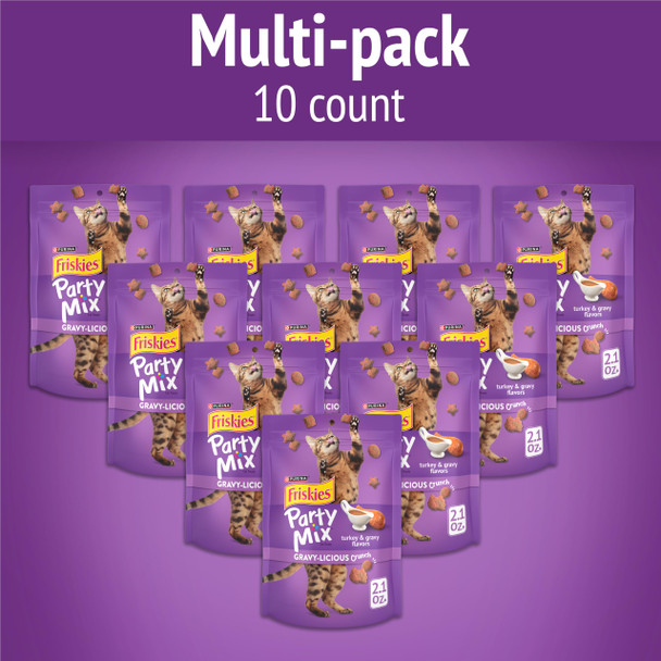 Friskies Purina Cat Treats Party Mix Gravy-Licious Crunch Turkey And Gravy Flavors - (Pack Of 6) 6 Oz. Pouches