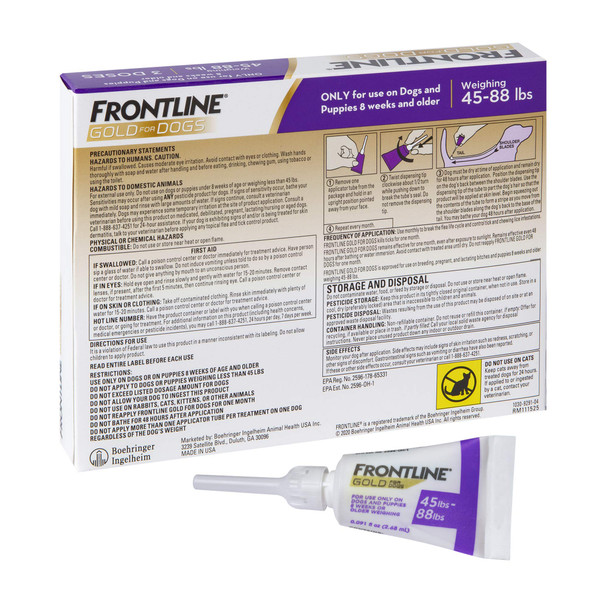 Frontline Gold Flea & Tick Treatment For Large Dogs Up To 45 To 88 Lbs. Pack Of 3