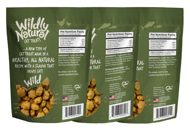 Fruitables Wildly Natural Cat Treat Variety Pack With Chicken Tuna And Salmon 9 Pack (3) 2.5 Ounce Bags Of Each Flavor