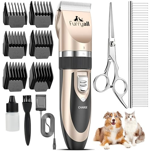 Furryall Dog Clippers For Grooming Low Noise Cordless Rechargeable Electric Quiet Dog Grooming Clippers Kit For Pets Cats