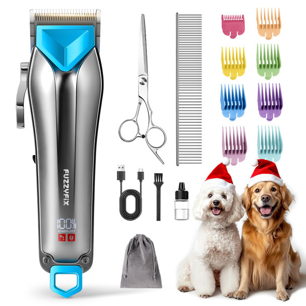 Fuzzyfix Dog Clippers For Grooming For Thick Coats Detachable Blade Cordless Rechargeable Professional Pet Grooming Hair Trimmer Shaver Kit With 8 Guide Combs For Dogs Cats Animals
