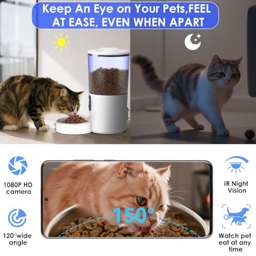 Gahoga Automatic Cat Feeder With Camera And App 6.5L 2K Hd Timed Pet Feeder Automatic Dog Feeder With 2-Way Audio For Cats/Small Dogs Cat Food Dispenser With Night Vision/Motion Alerts Wifi 2.4G/5G