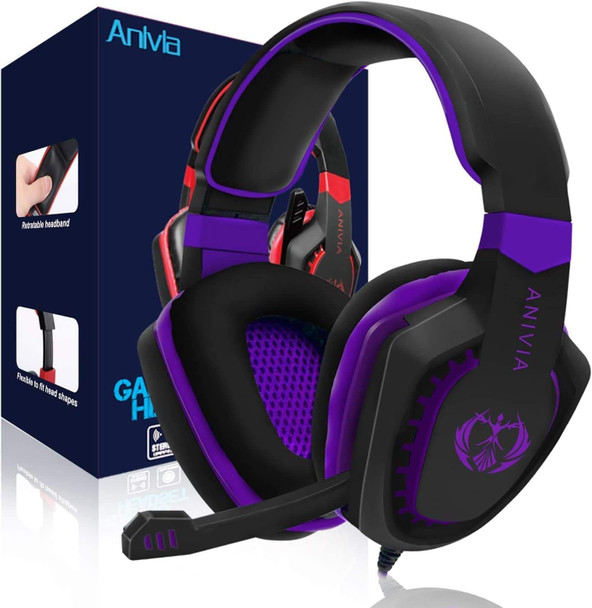 Anivia Computer Over Ear Headphones Wired with Mic Stereo Gaming Headset Noise Isolating Headsets with Volume Control, Bass Surround, Soft Memory Earmuffs for Multi-Platform -AH28plus Black Purple Anivia Computer Over Ear Headphones Wired with Mic Stereo Gaming Headset Noise Isolating Headsets with Volume Control, Bass Surround, Soft Memory Earmuffs for Multi-Platform -AH28plus Black Purple