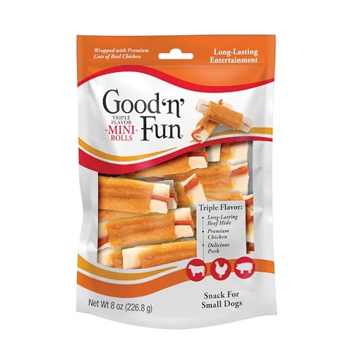 Good 'N' Fun Triple Flavor Mini Rolls 8 Ounce Treat Your Small Dog To A Long-Lasting Rawhide Chews