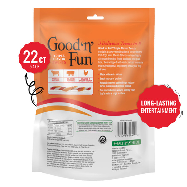 Good 'N' Fun Triple Flavor Twist Chews For Dogs 22-Count