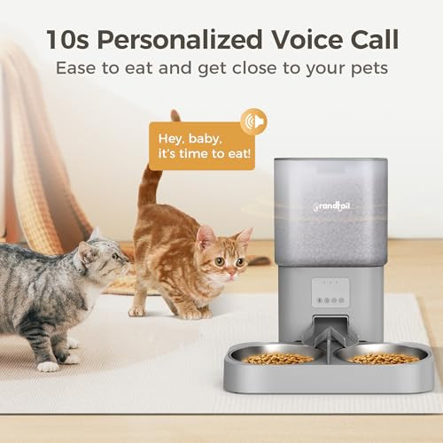 Grandtail Automatic Cat Feeder Wifi Dog Food Dispenser With App Control For 2 Cats & Dogs 6L Elevated Timed Dog Feeder Programmable 1-10 Meals10S Meal CallDual Power Supply 2 Stainless Bowls