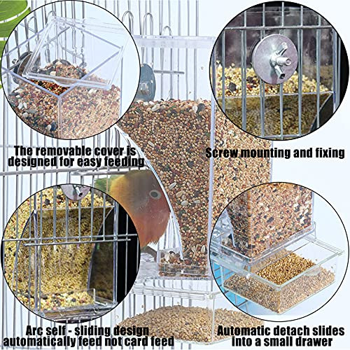 Hamiledyi No Mess Bird Cage Feeder Automatic Parrot Seed Feeders With Perch Acrylic Transparent Seed Food Container Cage Accessories For Small And Medium Parakeets Lovebirds