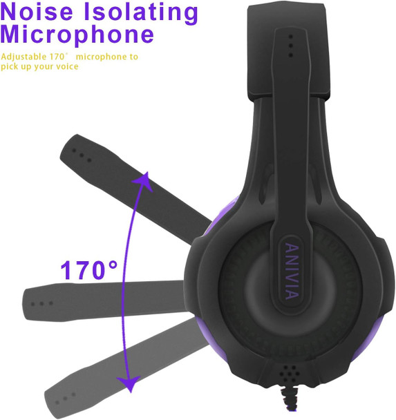 Anivia Computer Wired Over Ear Headphones Updated AH68 Stereo Surround Sound Headsets Gaming Headset with HD Mic, Volume Control, Noise Isolating, Bass, 3.5mm Audio-Jack for Multi-Platforms, Purple Anivia Computer Wired Over Ear Headphones Updated AH68 Stereo Surround Sound Headsets Gaming Headset with HD Mic, Volume Control, Noise Isolating, Bass, 3.5mm Audio-Jack for Multi-Platforms, Purple