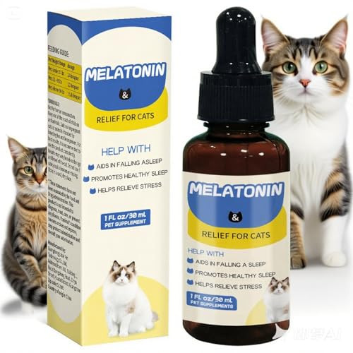 Hanlisee Cat Melatonin Melatonin For Cats Cat Sleep Supports Helps To Support Restful Sleep For Your Cat - Cat Sleep Aid - Anxiety Relief For Cats Separation Anxiety