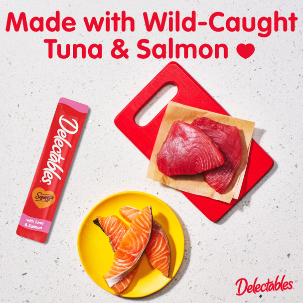 Hartz Delectables Squeeze Up Interactive Lickable Wet Cat Treats For Adult & Senior Cats Tuna & Salmon 4 Count(Pack Of 8)