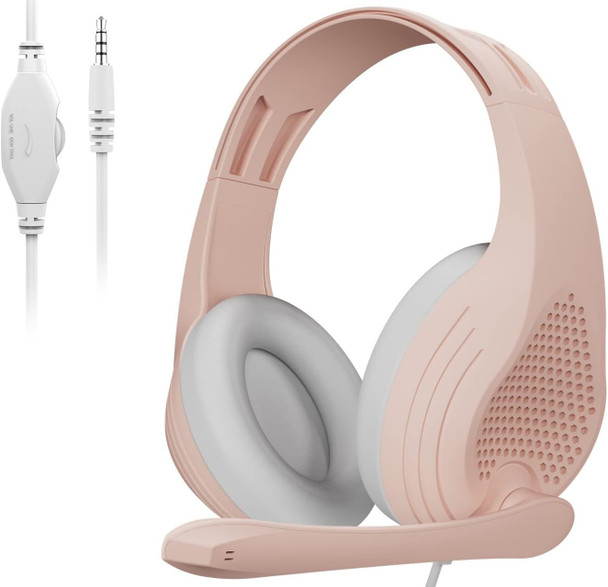 Anivia A9S Computer Headsets Over Ear Headphones Wired Gaming Headset with Microphone, Stereo Surround Sound for PC, Xbox One, PS5, PS4, Switch - Rose Gold Pink