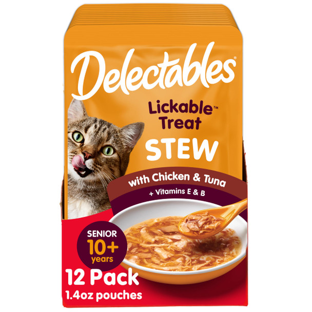 Hartz Delectables Stew Senior Lickable Wet Cat Treats Multiple Flavors 1.4 Ounce (Pack Of 12)