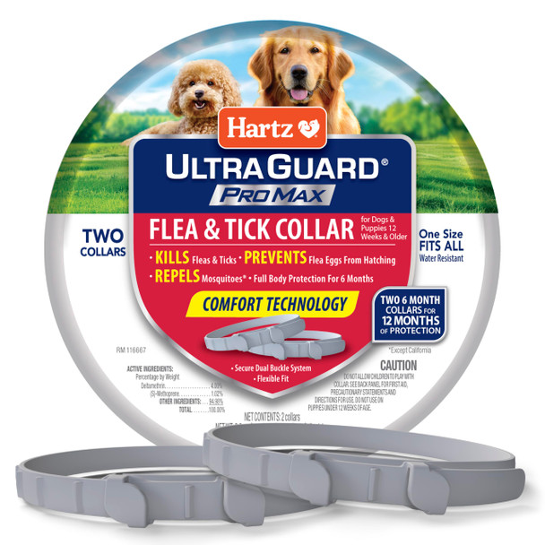 Hartz Ultraguard Promax Flea & Tick Collar For Dogs I 12 Months Protection I Soft & Comfortable Flea & Tick Prevention I 2 PackGray